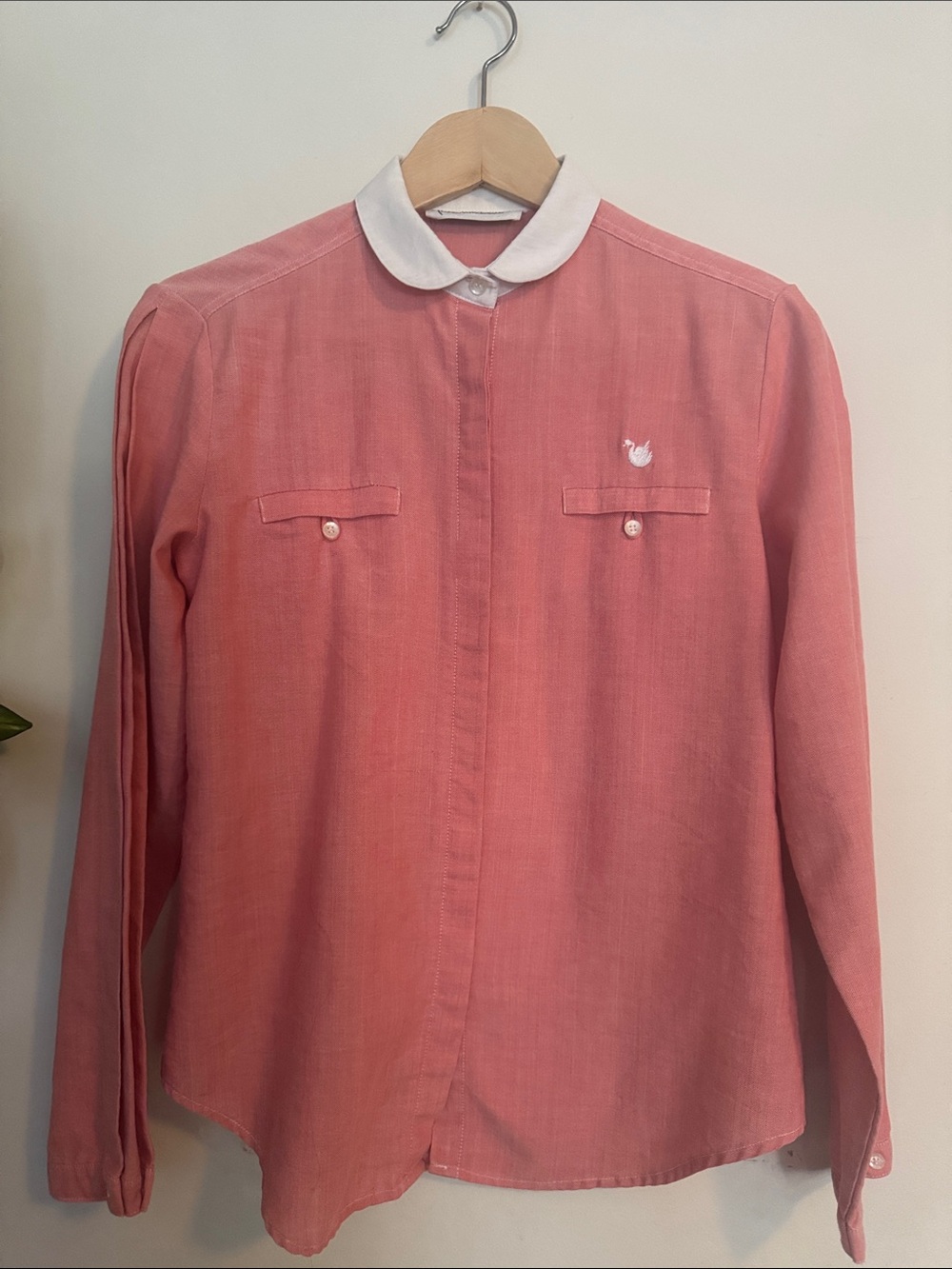Vintage Pink Button-Up Shirt with White Collar